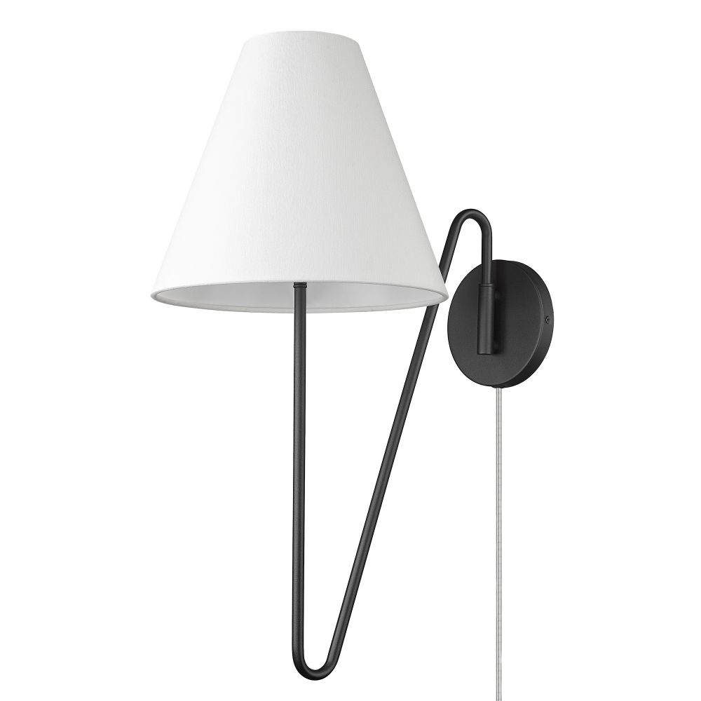 Golden Lighting 3690-A1W NB-IL Kennedy 1 Light Articulating Wall Sconce in Natural Black with Ivory Linen Shade